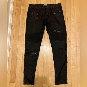 Leather Look Black Stretchy Skinny Moto Pants
